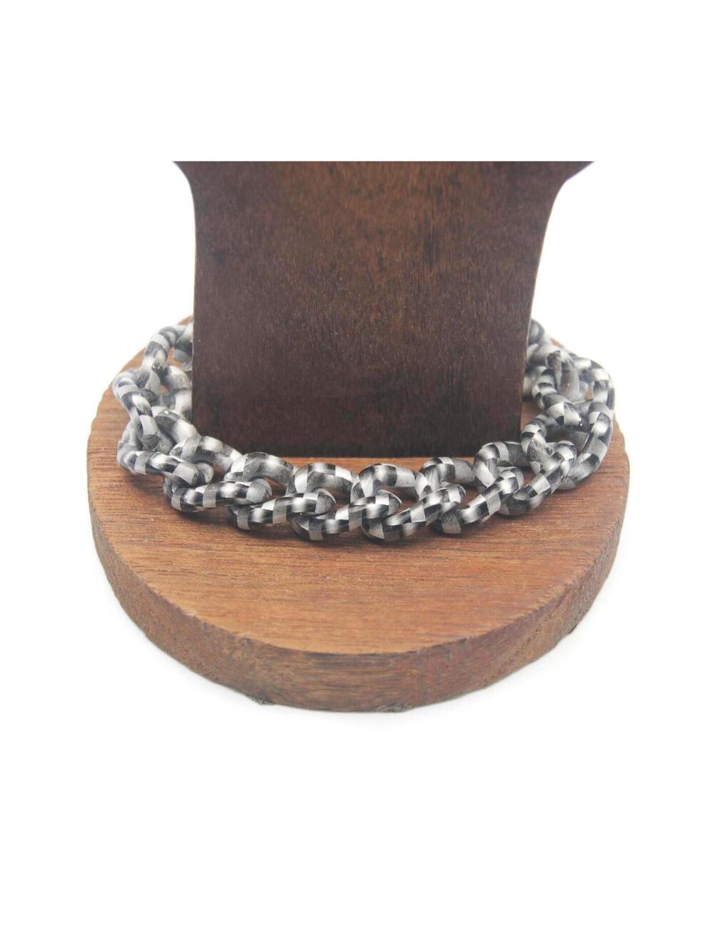 Link Bracelet Vintage White Gray Black Enamel 8 Inch Bracelet.